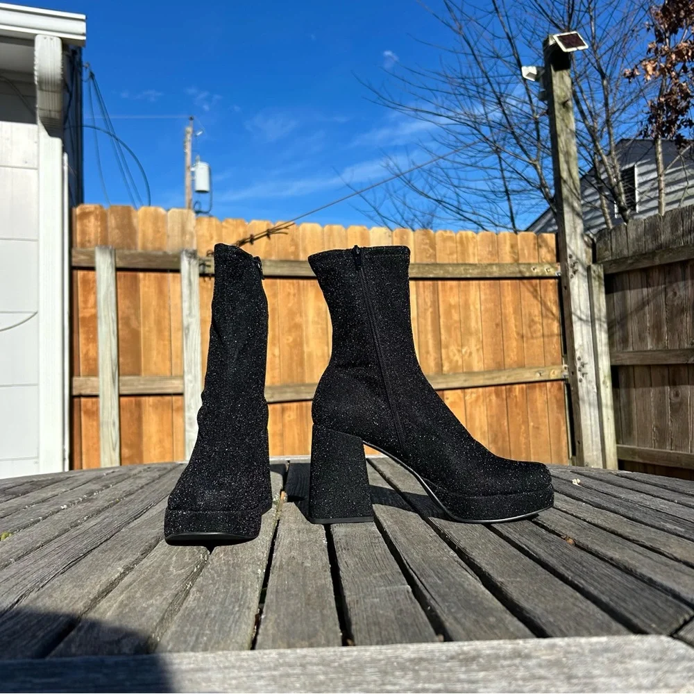 Abound Steffie platform bootie in‎ black glitter size 7.5 club alternative punk